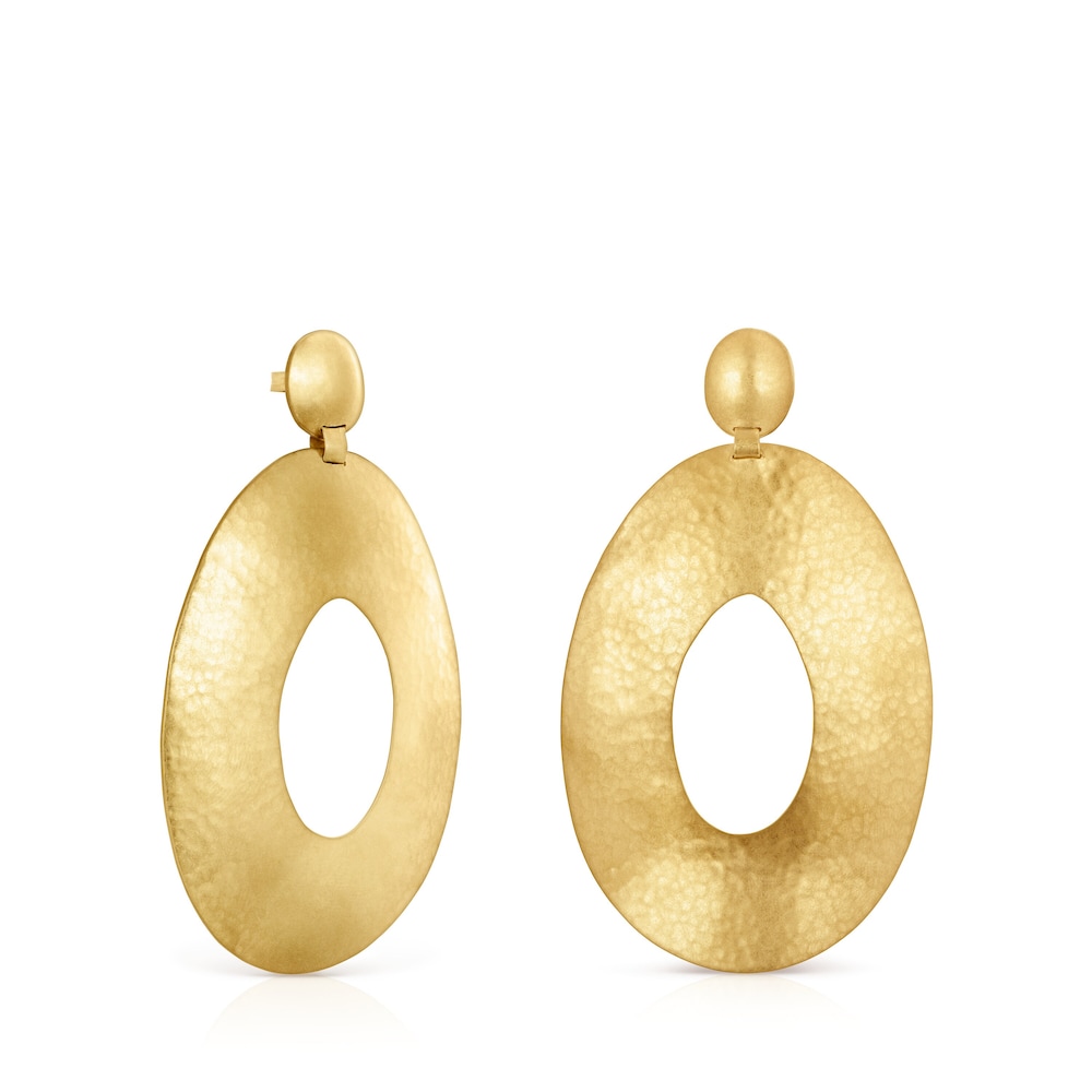 Aretes ovales Colombiana con ba&ntilde;o de oro 18 kt sobre plata