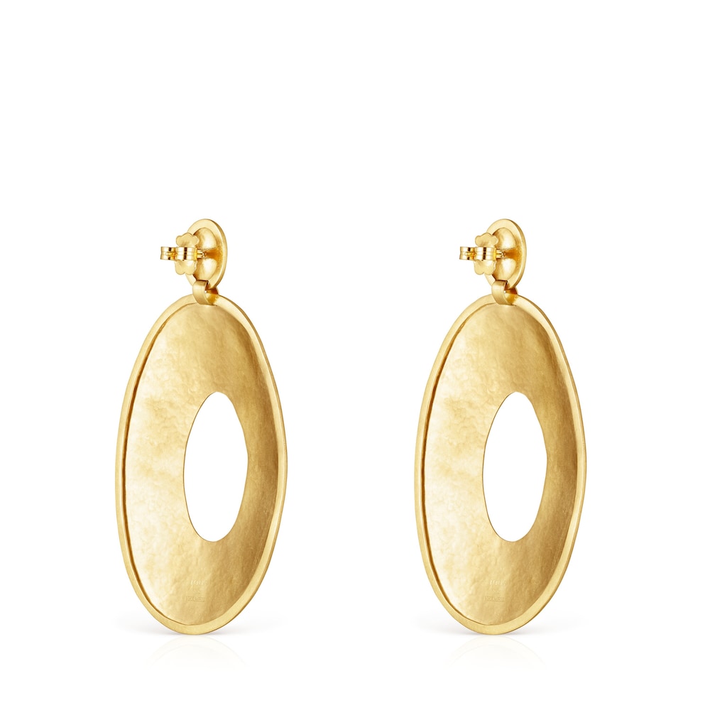Aretes ovales Colombiana con ba&ntilde;o de oro 18 kt sobre plata