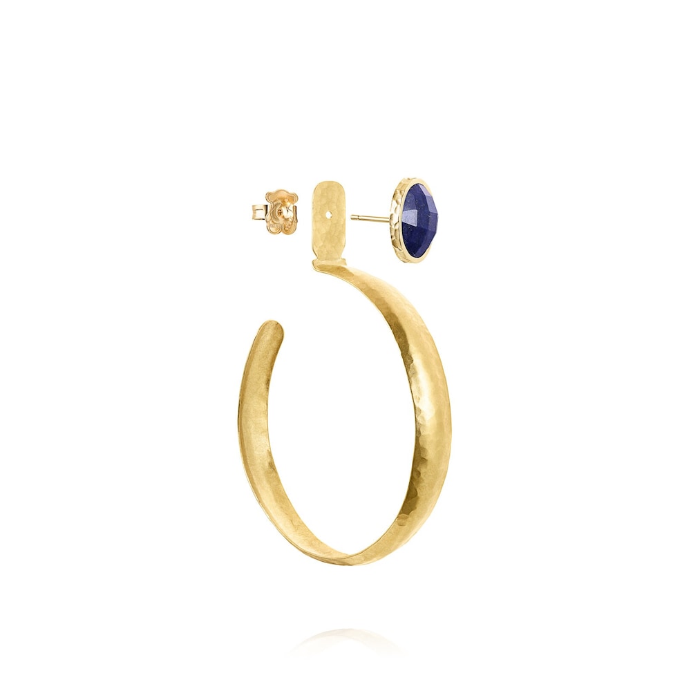 Aretes peque&ntilde;os Colombiana con ba&ntilde;o de oro 18 kt sobre plata y Lapisl&aacute;zulis