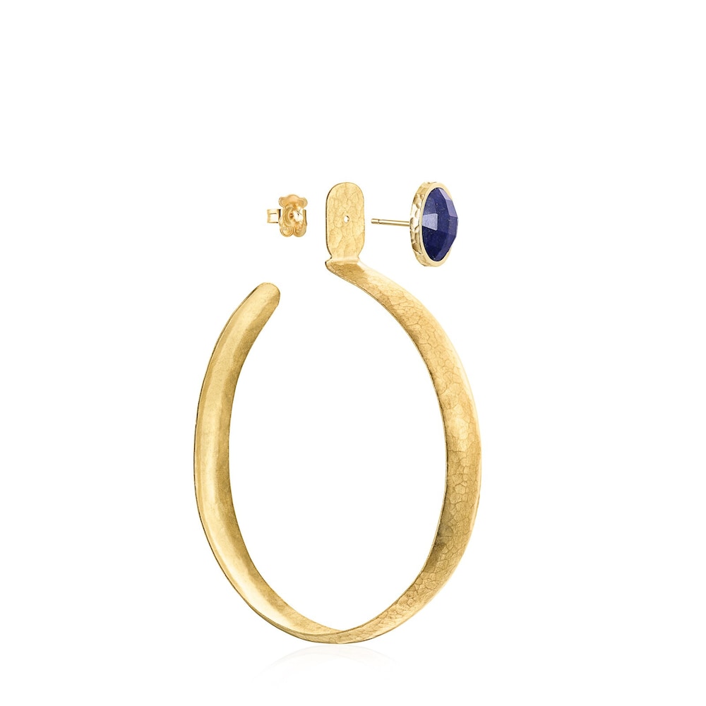 Aretes peque&ntilde;os Colombiana con ba&ntilde;o de oro 18 kt sobre plata y Lapisl&aacute;zulis