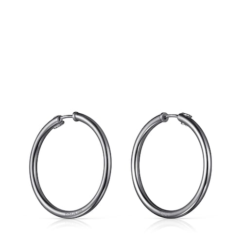 Pendientes aro grandes TOUS Basics de Plata Dark Silver