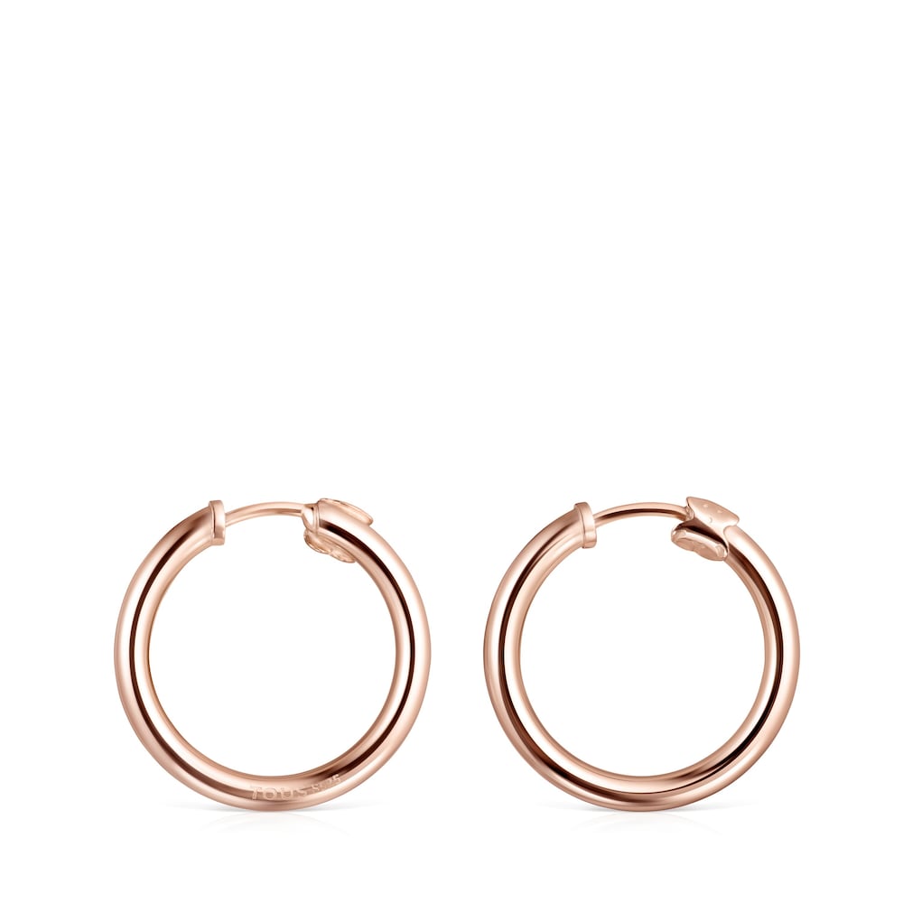 Pendientes aro peque&ntilde;os con ba&ntilde;o de oro rosa 18 kt sobre plata TOUS Basics