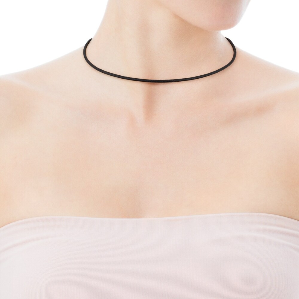Gargantilla TOUS Chokers de Cuero negro de 2&nbsp;mm con cierre de Oro, 45&nbsp;cm.