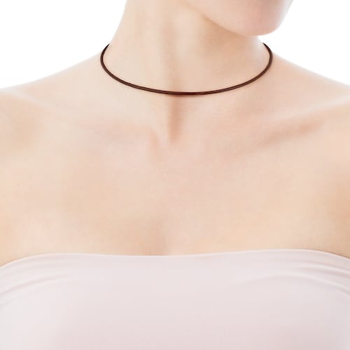 Gargantilla TOUS Chokers de Cuero de 2 mm marrón con cierre de oro, 45 cm