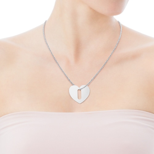 Large Hold Metal Silver Heart Pendant