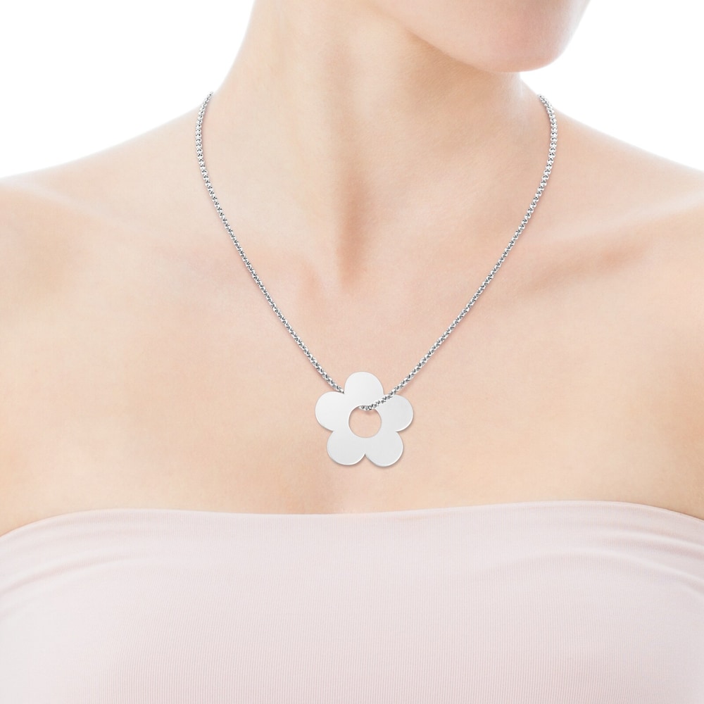 Small Hold Metal Silver Flower Pendant