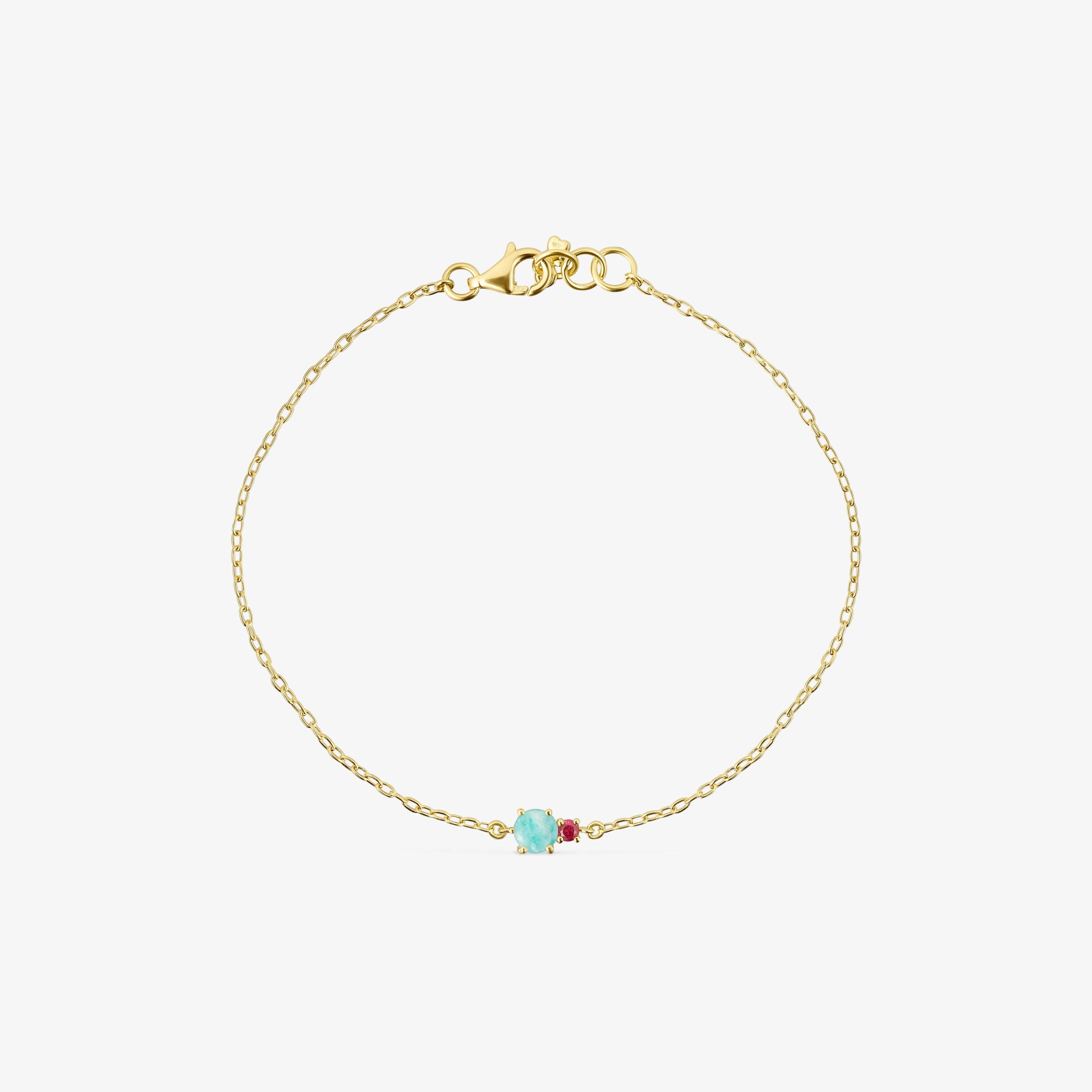 Mini Ivette Bracelet in 18K solid gold with Amazonite and Ruby