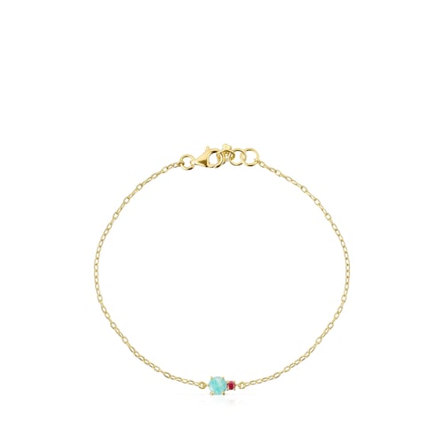 Pulsera de oro con amazonita y rubí Mini Ivette
