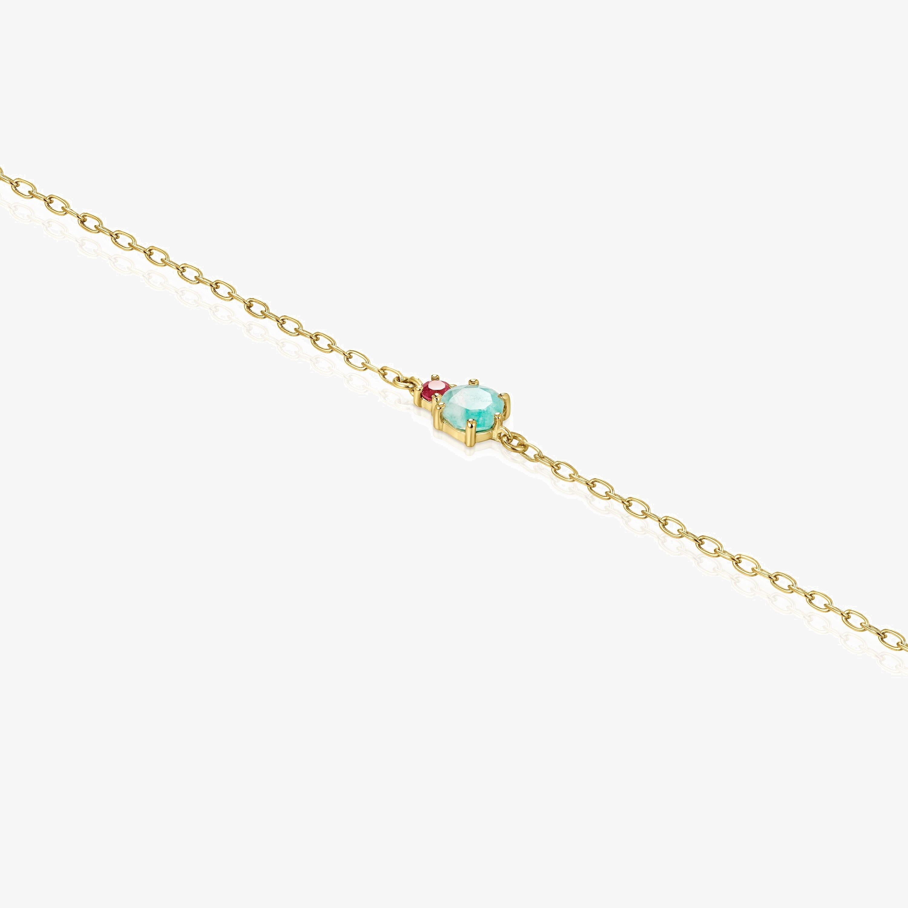 Mini Ivette Bracelet in 18K solid gold with Amazonite and Ruby