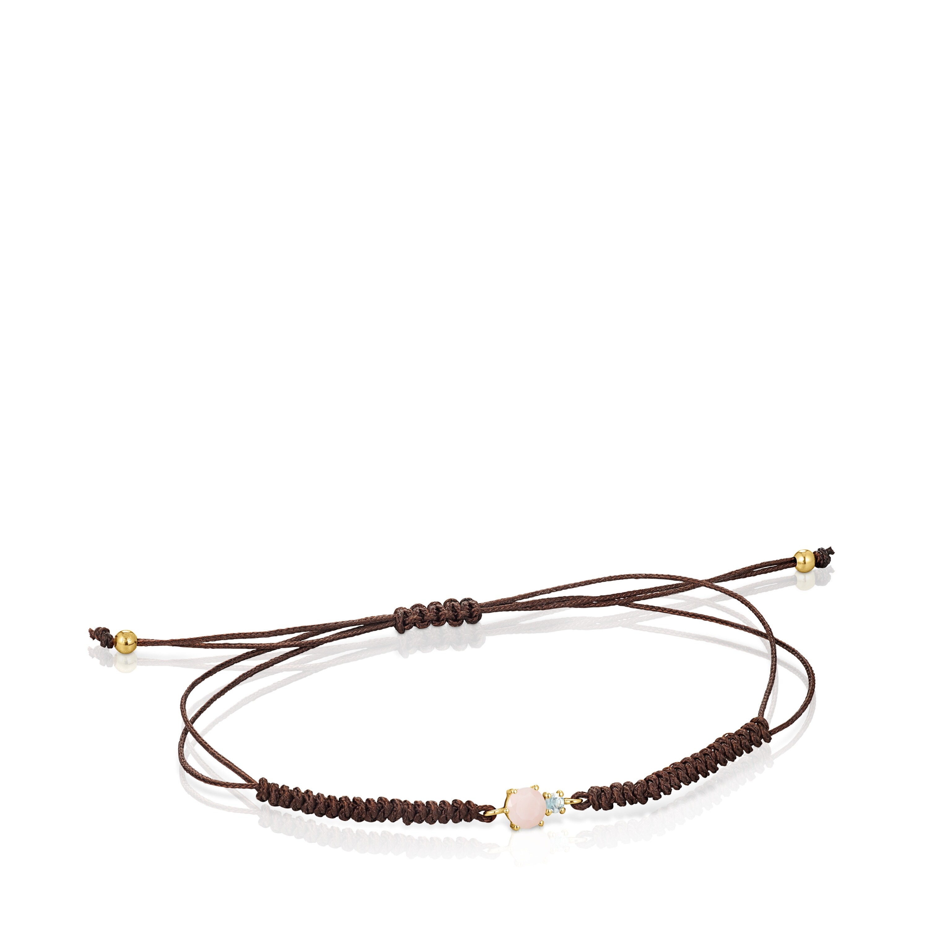 Mini Ivette Bracelet in 18K Solid Gold with Opal, Topaz and Brown Cord