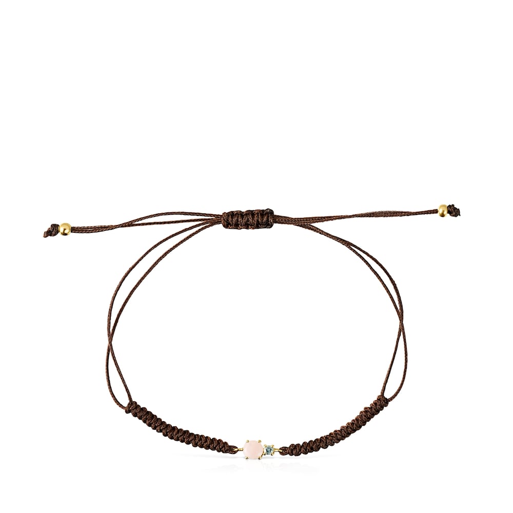 Mini Ivette Bracelet in Gold with Opal, Topaz and Brown Cord