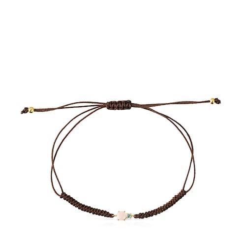 Pulsera de oro con &oacute;palo, topacio y cord&oacute;n marr&oacute;n Mini Ivette