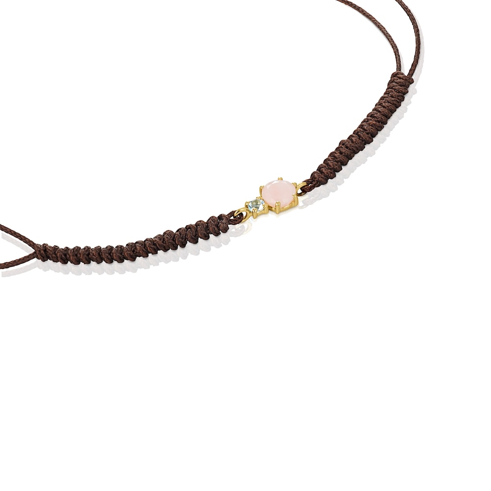 Mini Ivette Bracelet in Gold with Opal, Topaz and Brown Cord