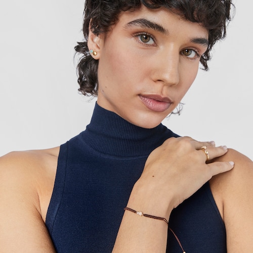 Pulsera de oro con &oacute;palo, topacio y cord&oacute;n marr&oacute;n Mini Ivette