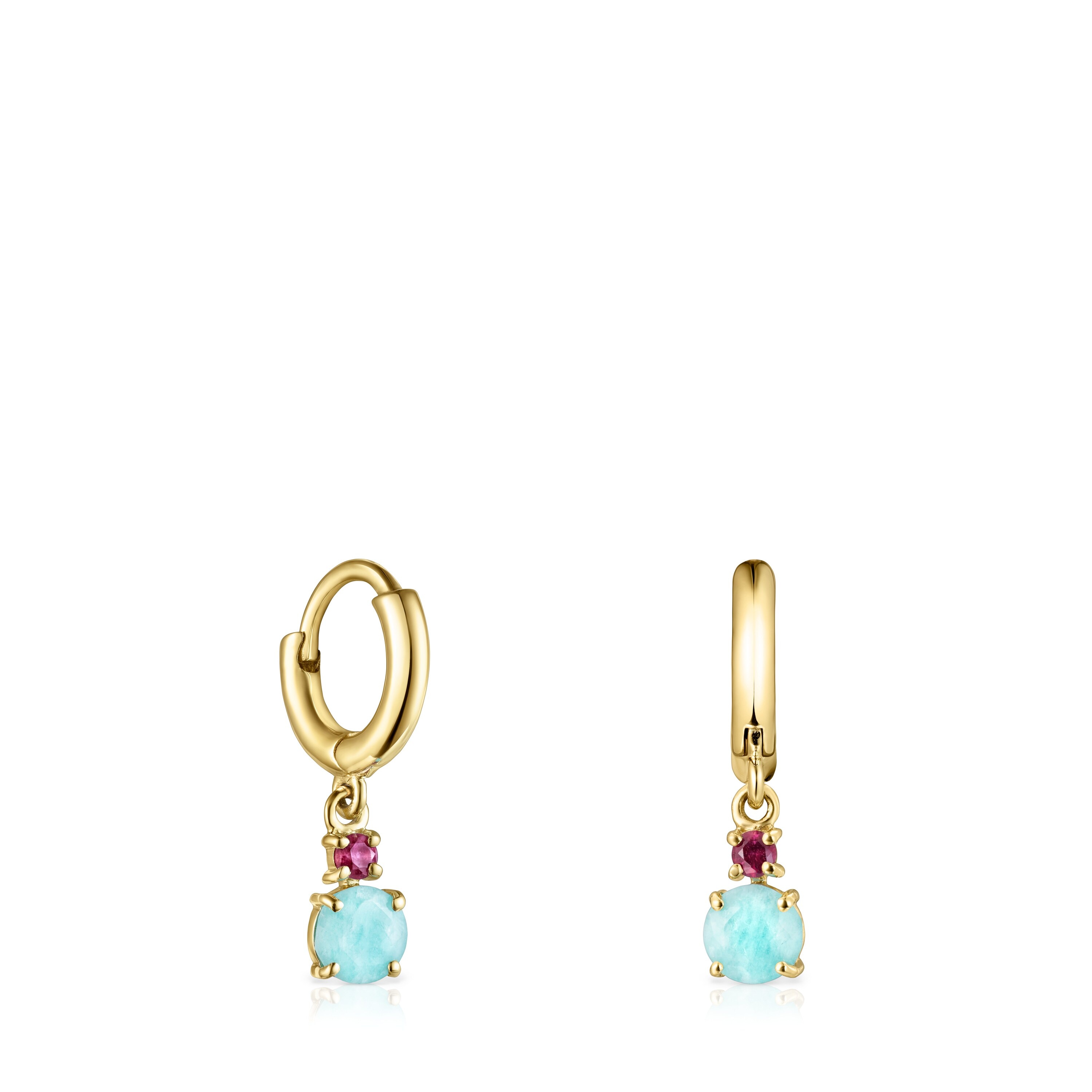 Mini Ivette short Earrings in 18K Solid Gold with Amazonite and Ruby