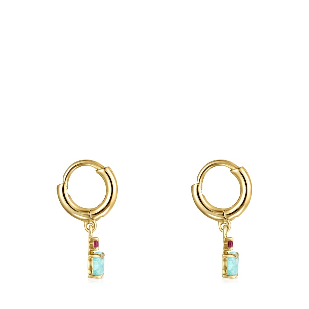 Mini Ivette short Earrings in 18K Solid Gold with Amazonite and Ruby