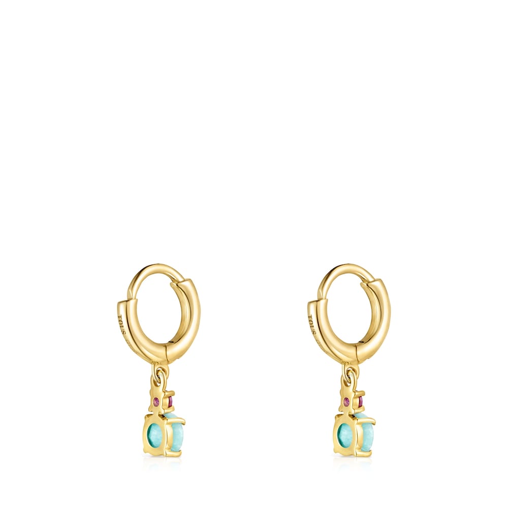 Mini Ivette short Earrings in 18K Solid Gold with Amazonite and Ruby