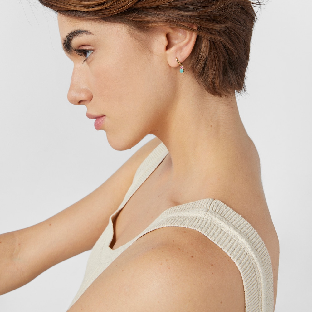 Mini Ivette short Earrings in 18K Solid Gold with Amazonite and Ruby