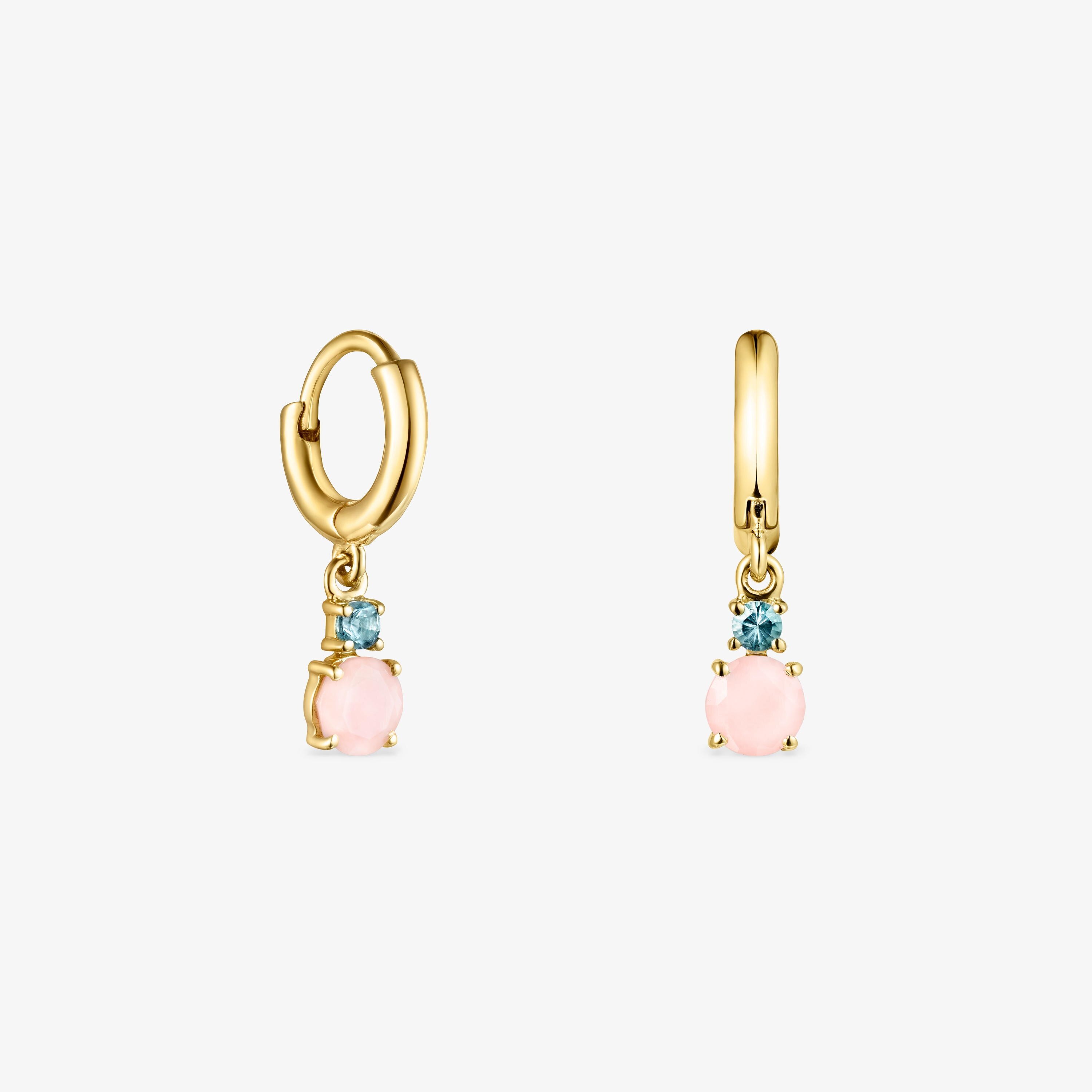 Mini Ivette short Earrings in 18K Solid Gold with Opal and Topaz