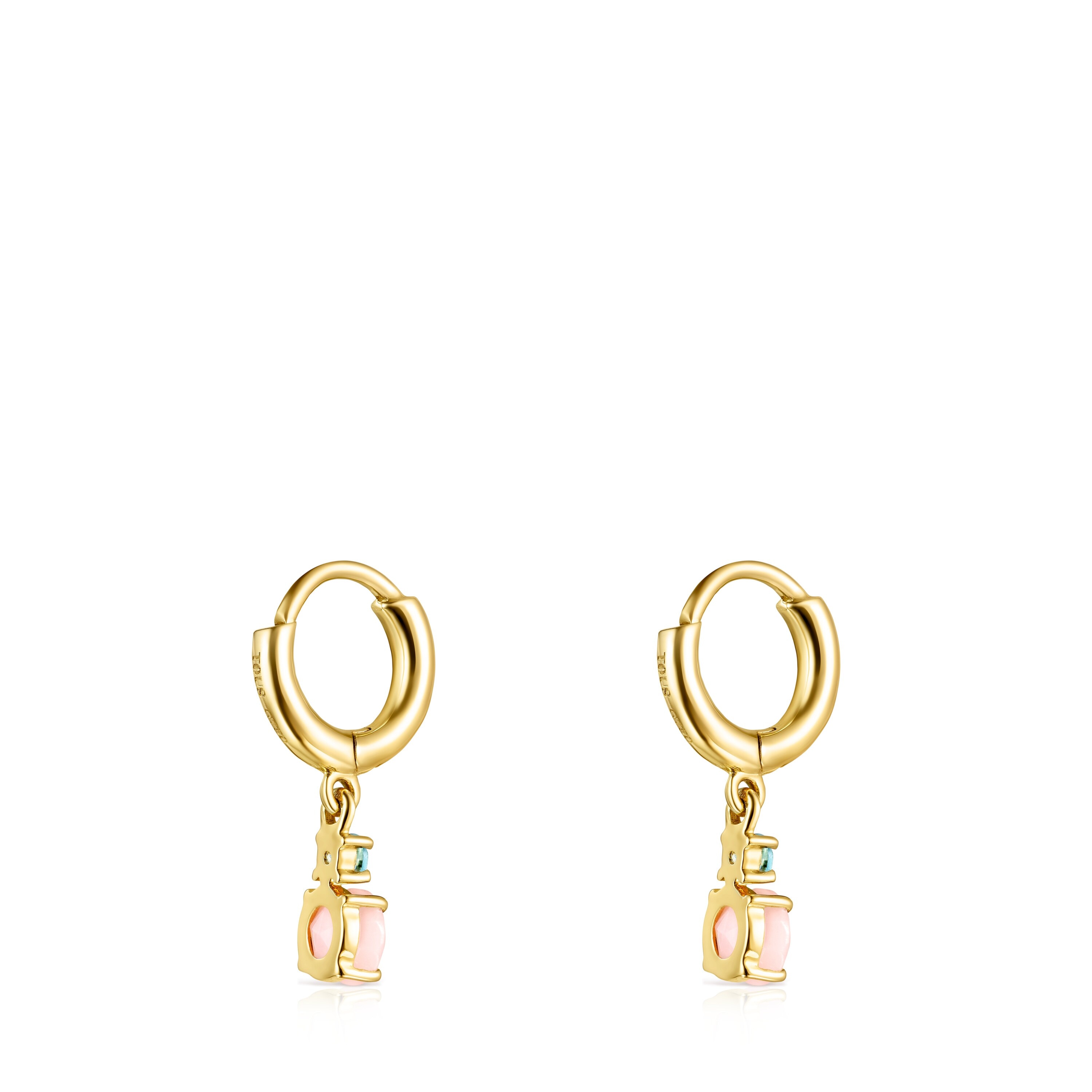 Mini Ivette short Earrings in 18K Solid Gold with Opal and Topaz