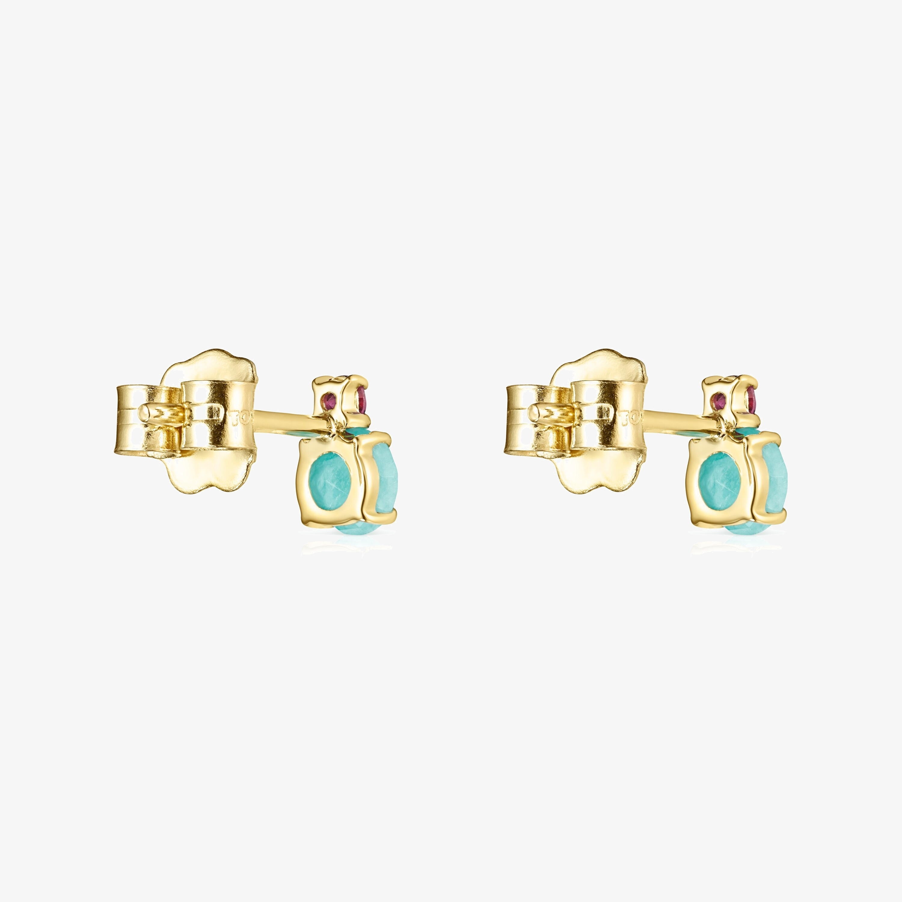 Mini Ivette Earrings in 18K solid gold with Amazonite and Ruby