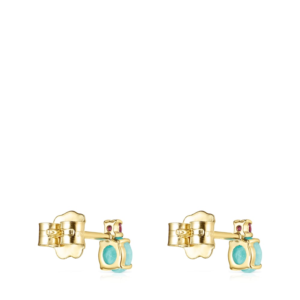 Pendientes de oro con amazonita y rubí Mini Ivette image number 2