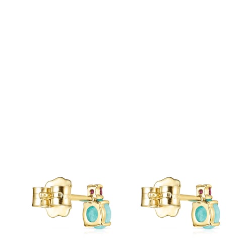 Mini Ivette Earrings in Gold with Amazonite and Ruby