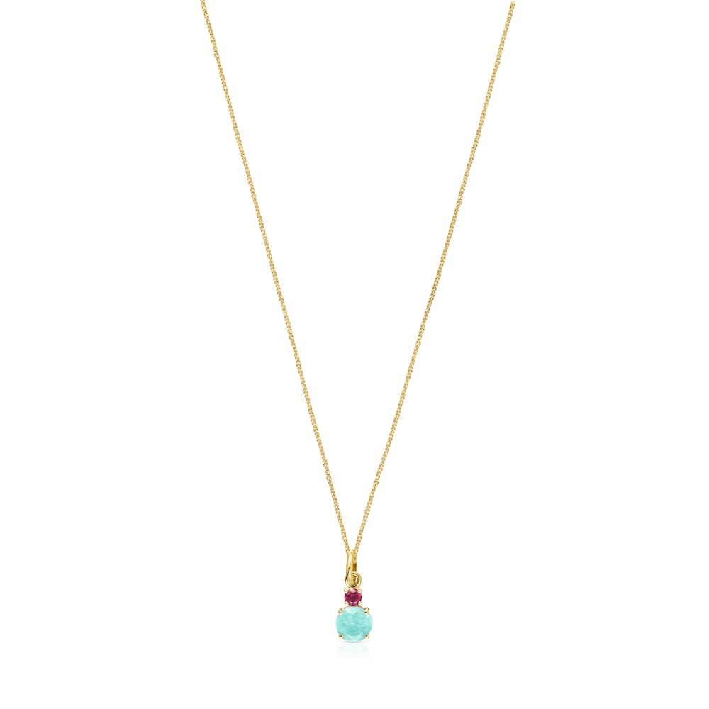 Mini Ivette Necklace in Gold with Amazonite and Ruby