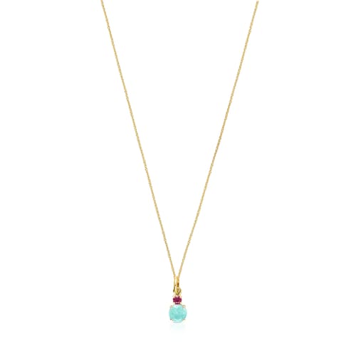 Collar de oro con amazonita y rubí Mini Ivette