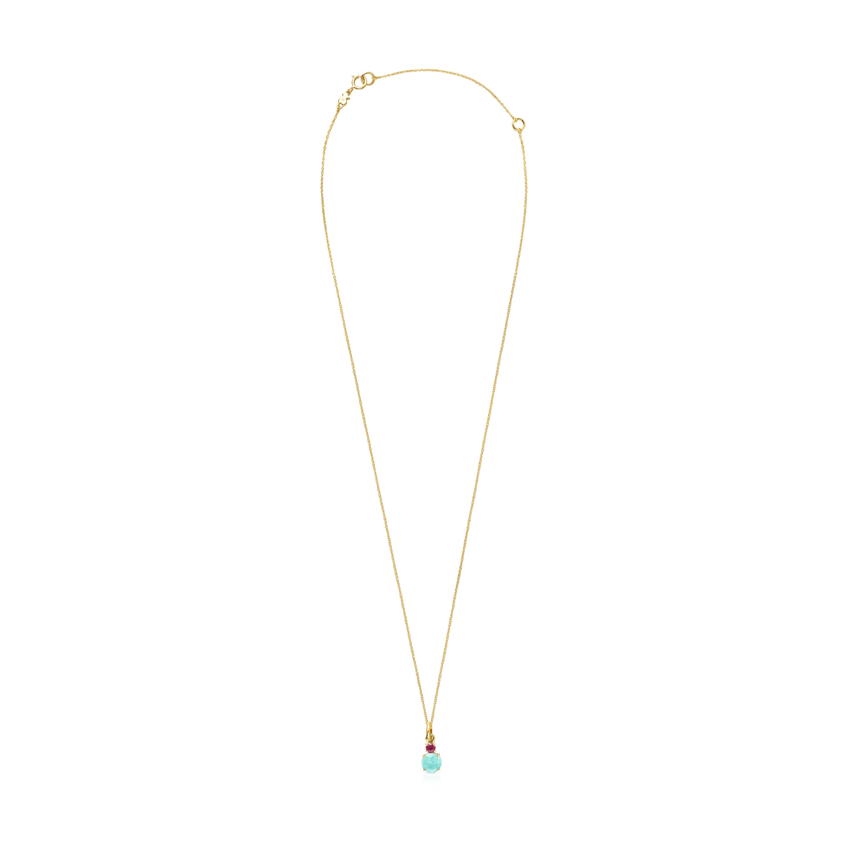 Collar de oro con amazonita y rubí Mini Ivette