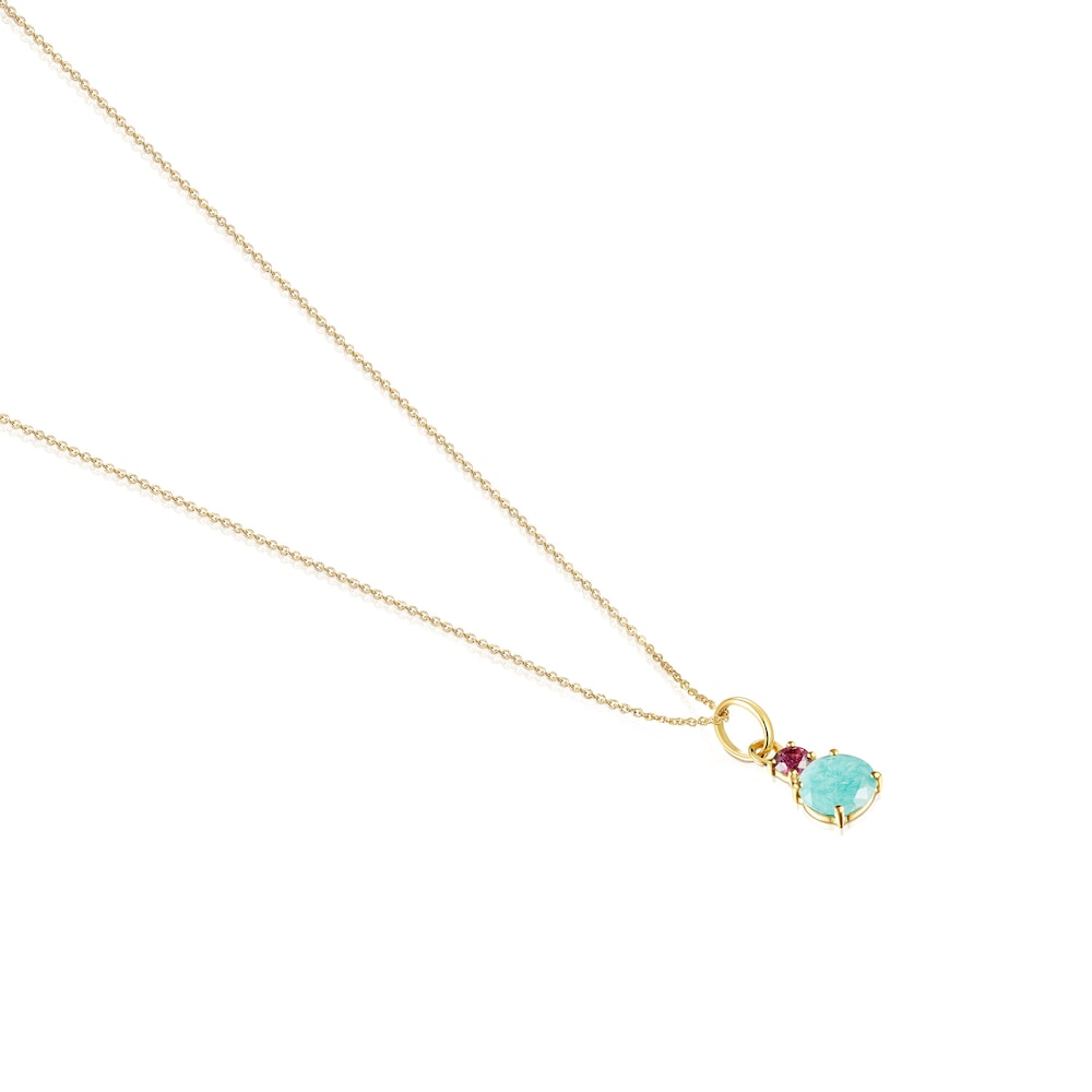 Mini Ivette Necklace in Gold with Amazonite and Ruby