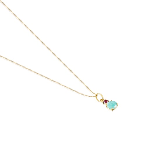 Collar de oro con amazonita y rubí Mini Ivette