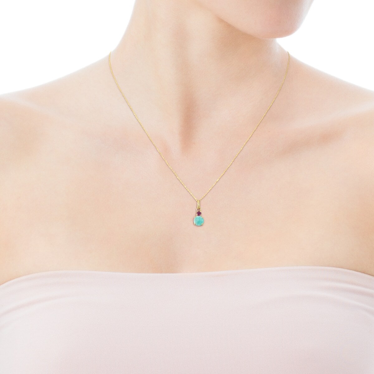 Mini Ivette Necklace in Gold with Amazonite and Ruby