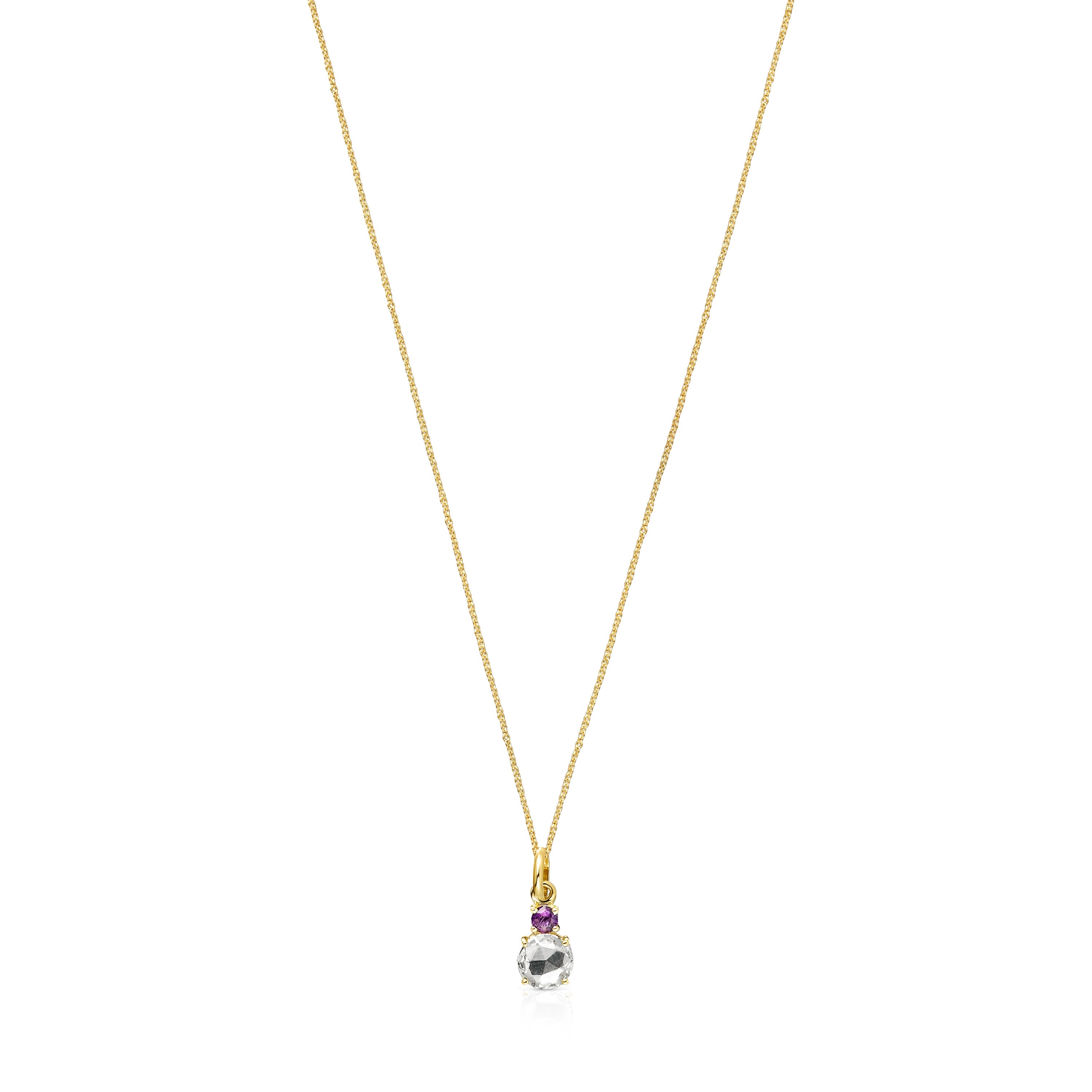 Mini Ivette Necklace in 18K Solid Gold with Praseolite and Amethyst