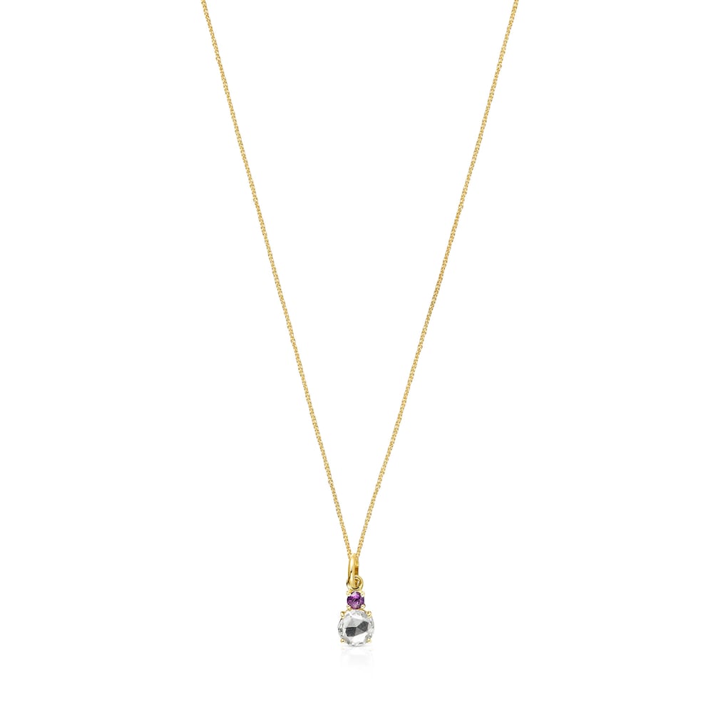 Naszyjnik z ż&oacute;łtego złota z prasiolitem i ametystem Mini Ivette