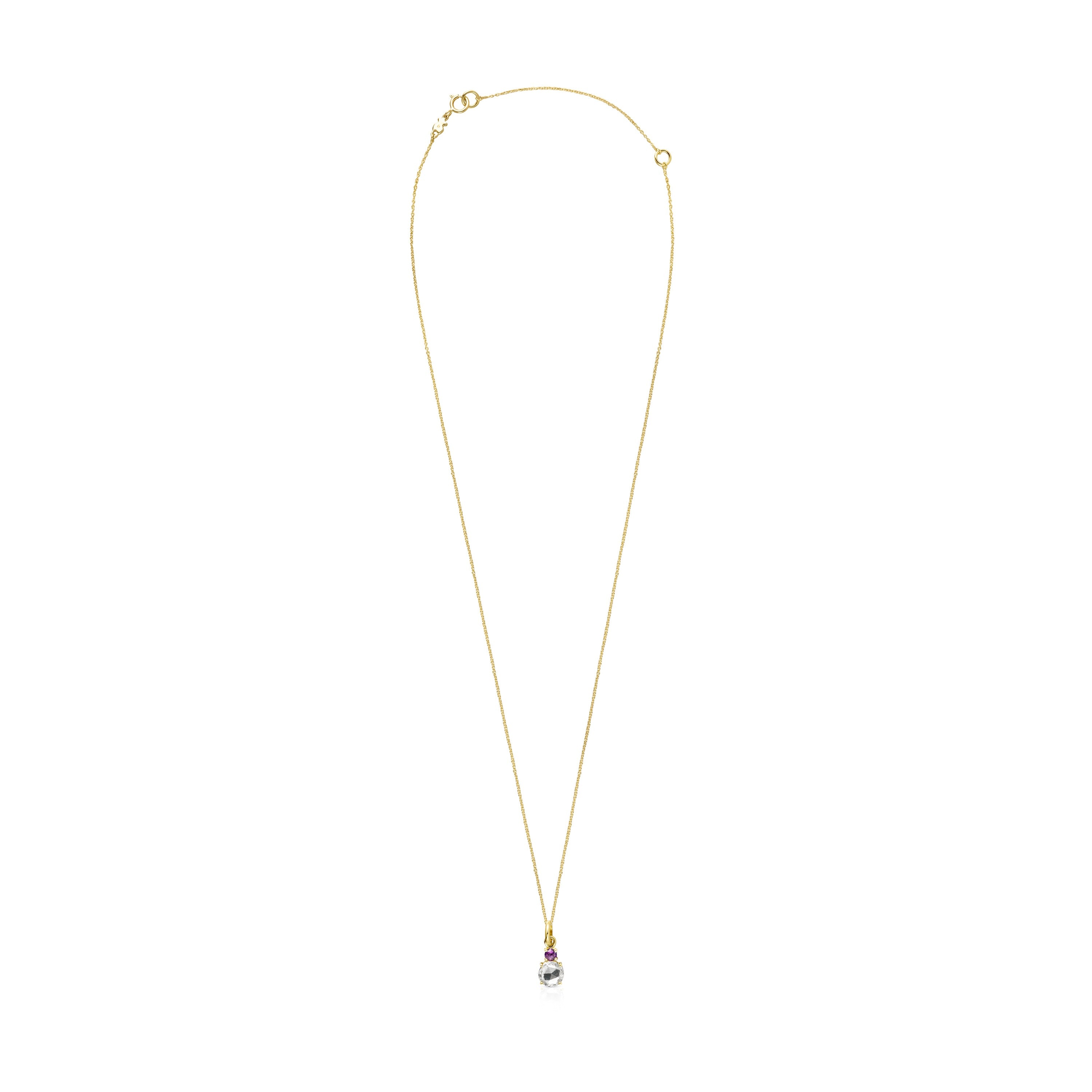 Mini Ivette Necklace in Gold with Praseolite and Amethyst