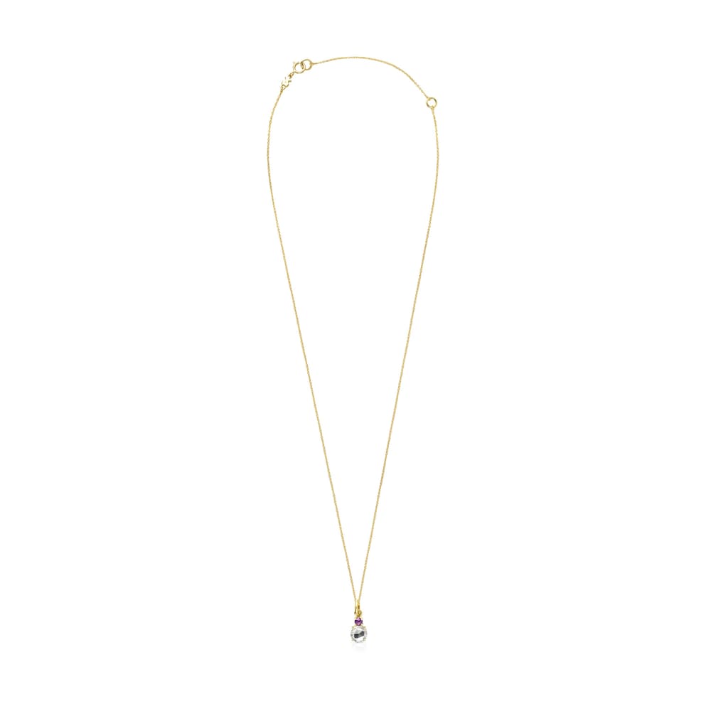 Mini Ivette Necklace in Gold with Praseolite and Amethyst