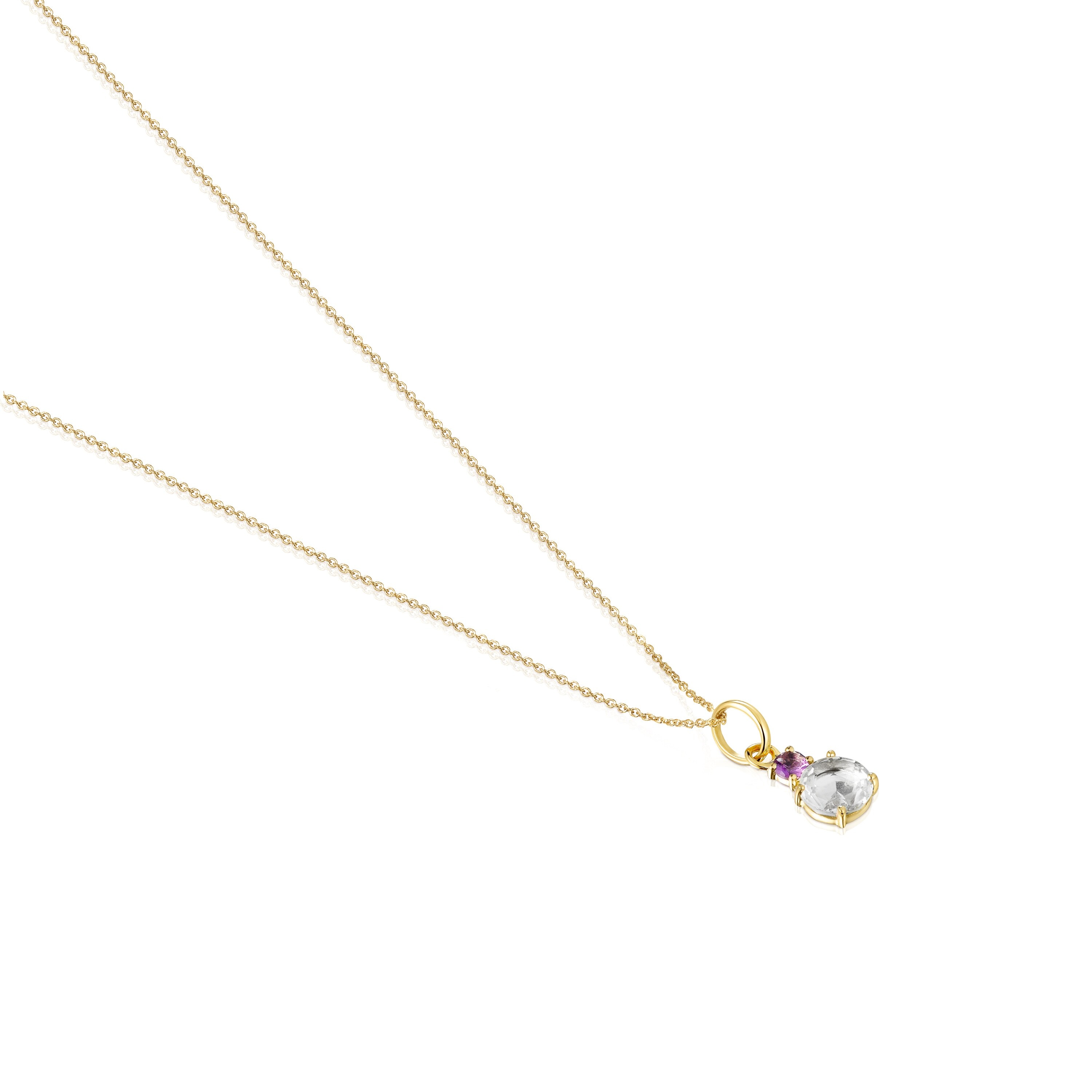 Mini Ivette Necklace in Gold with Praseolite and Amethyst