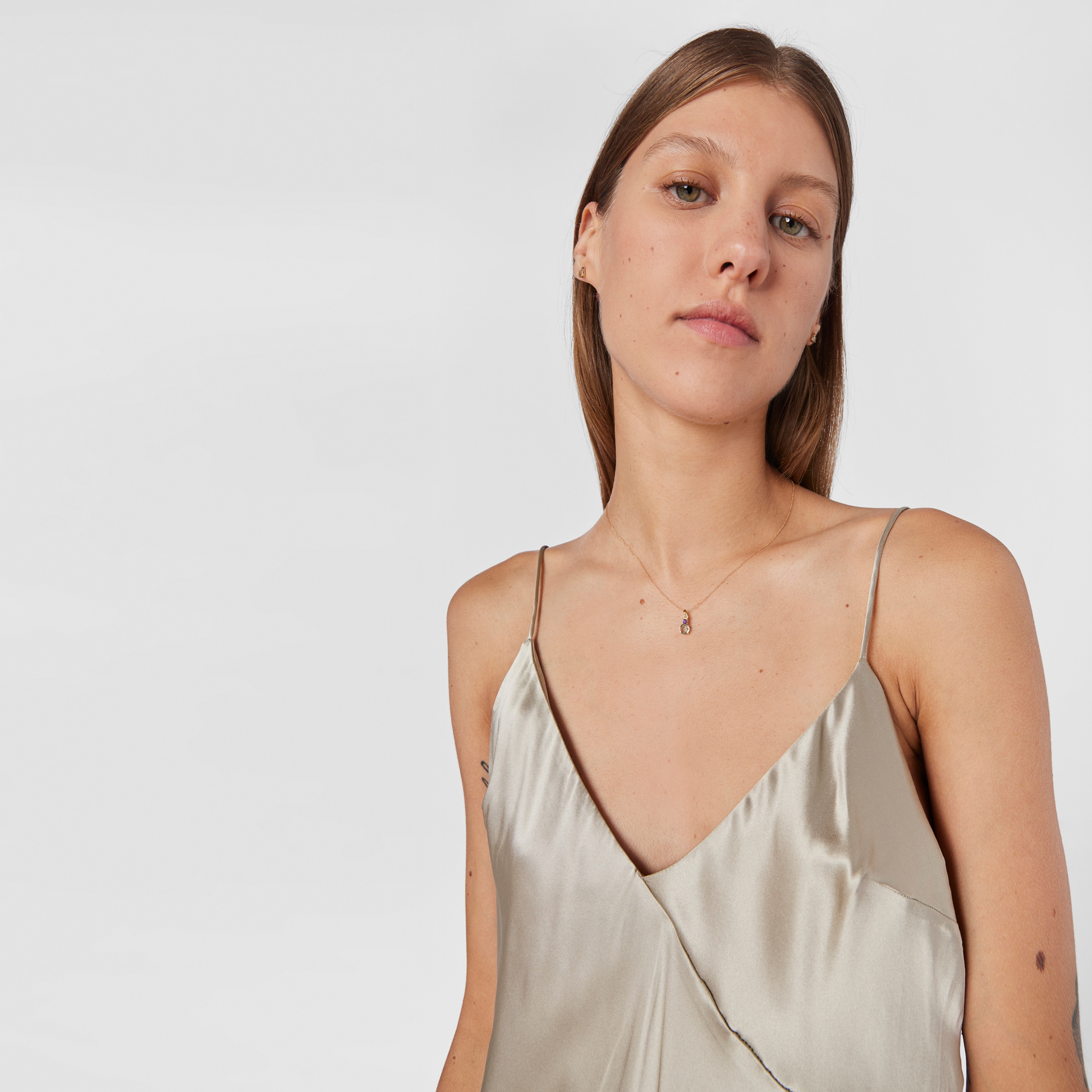 Mini Ivette Necklace in Gold with Praseolite and Amethyst