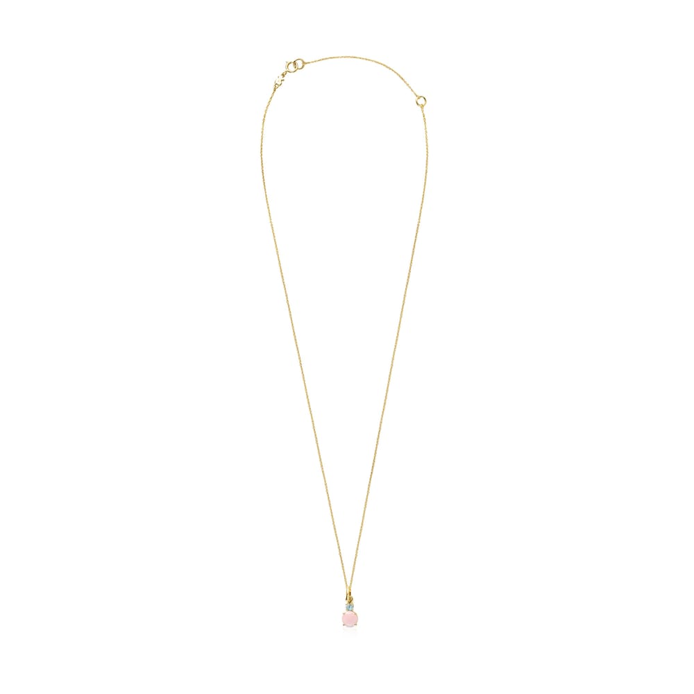 Naszyjnik z ż&oacute;łtego złota z r&oacute;żowym opalem i topazem Mini Ivette