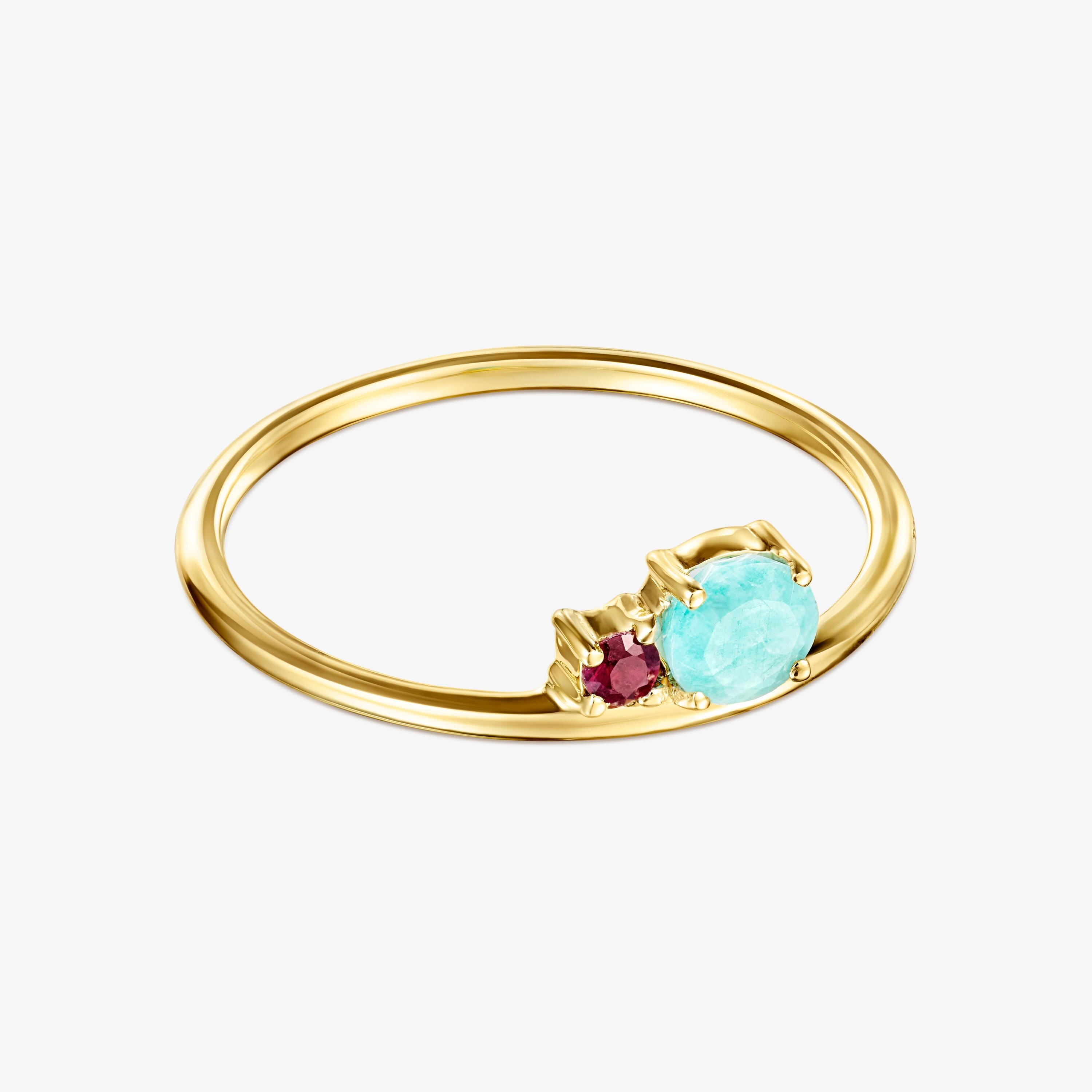 TOUS Mini Ivette Ring 18K solid gold with Amazonite and Ruby