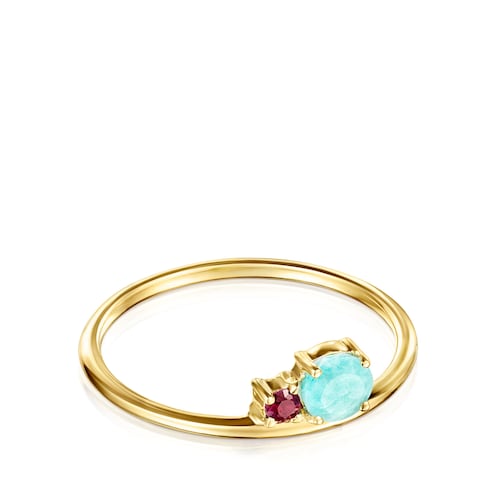 TOUS Mini Ivette Ring in Gold with Amazonite and Ruby