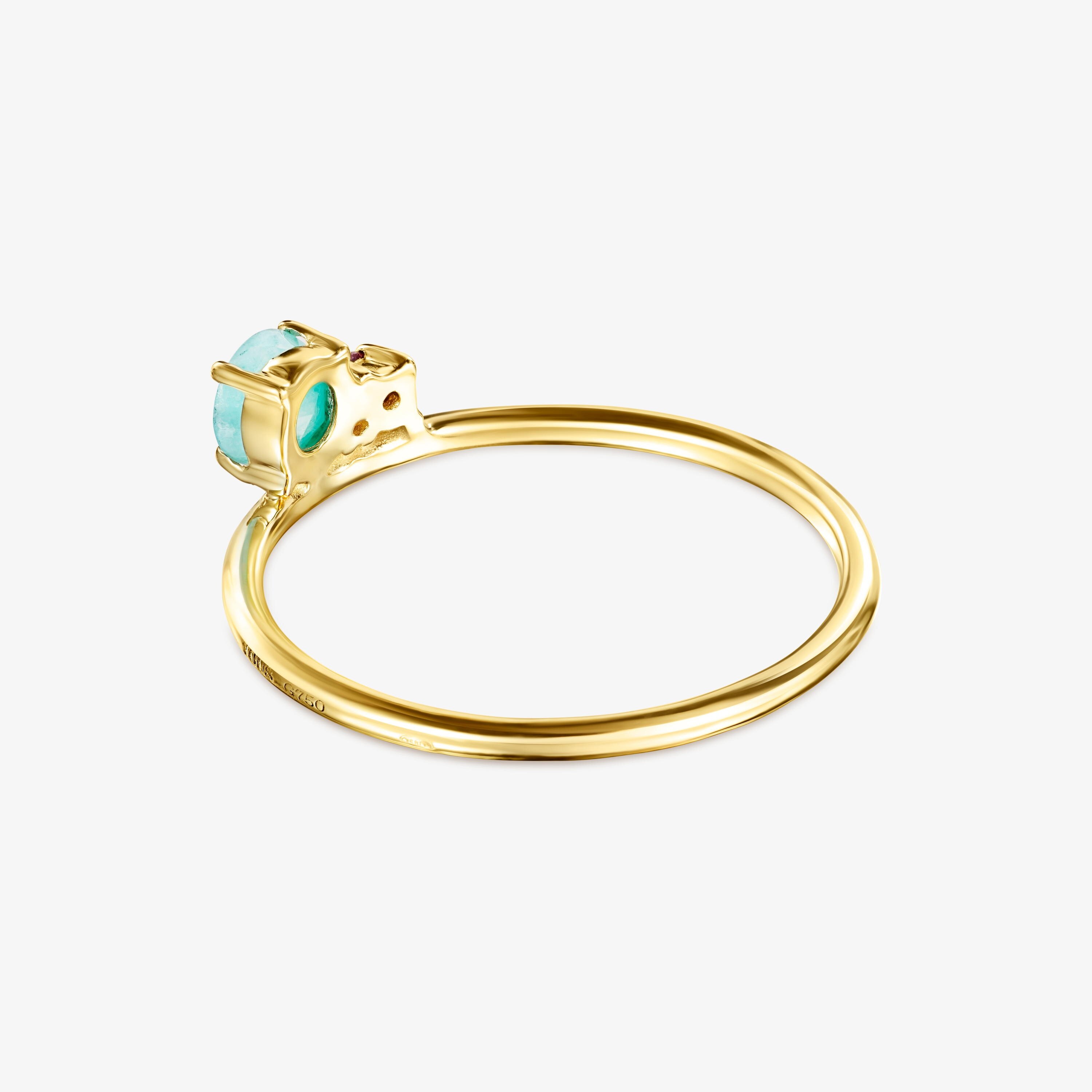 TOUS Mini Ivette Ring 18K solid gold with Amazonite and Ruby