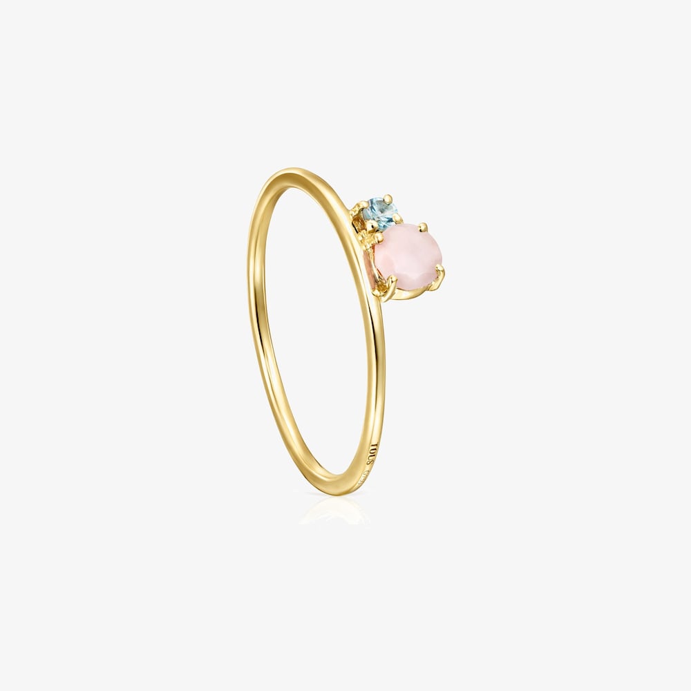 MINI IVETTE - PIERŚCIONEK TOUS Z Ż&Oacute;ŁTEGO ZŁOTA Z R&Oacute;ŻOWYM OPALEM I TOPAZEM