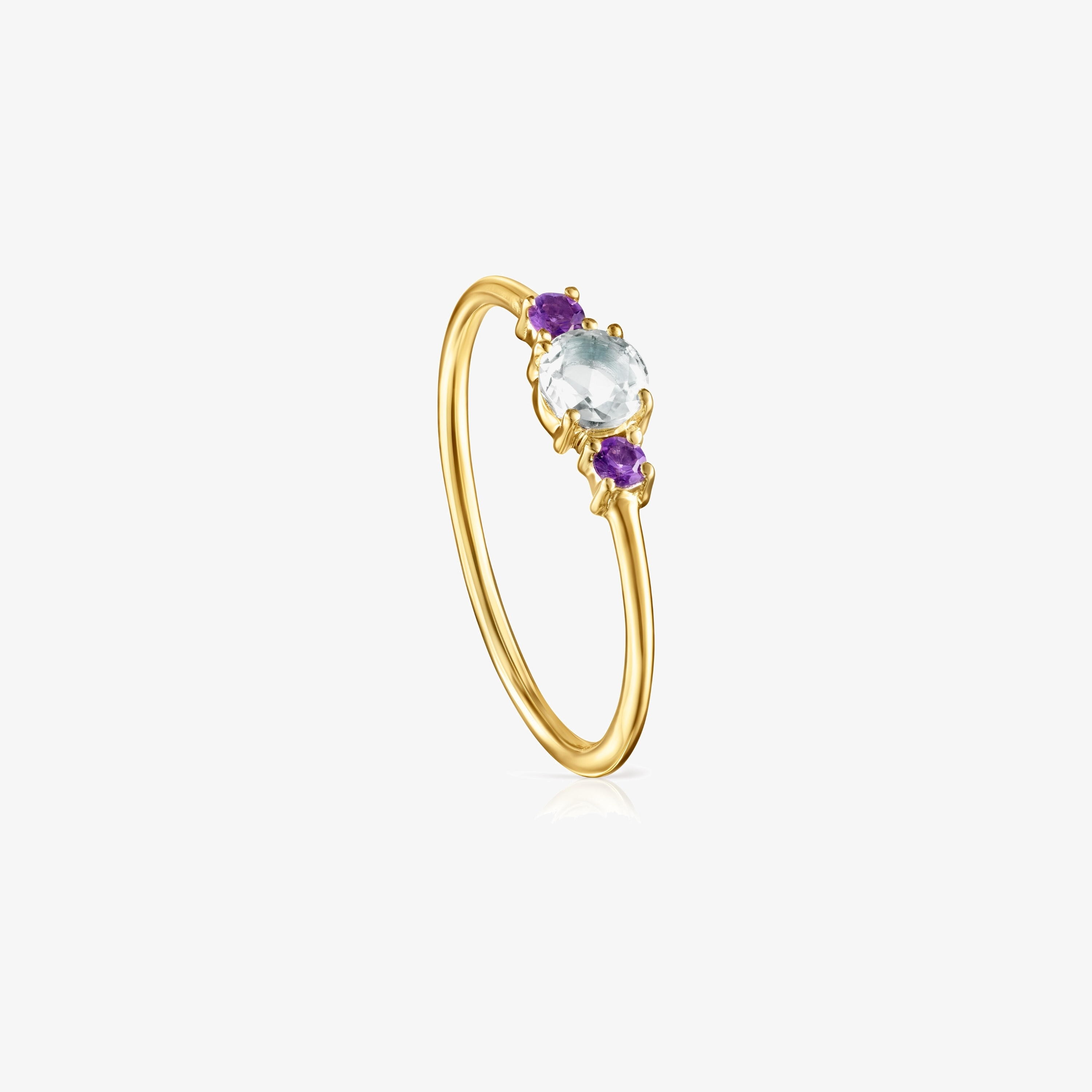 Mini TOUS Ivette Ring 18K solid gold with Prasiolite and Amethyst