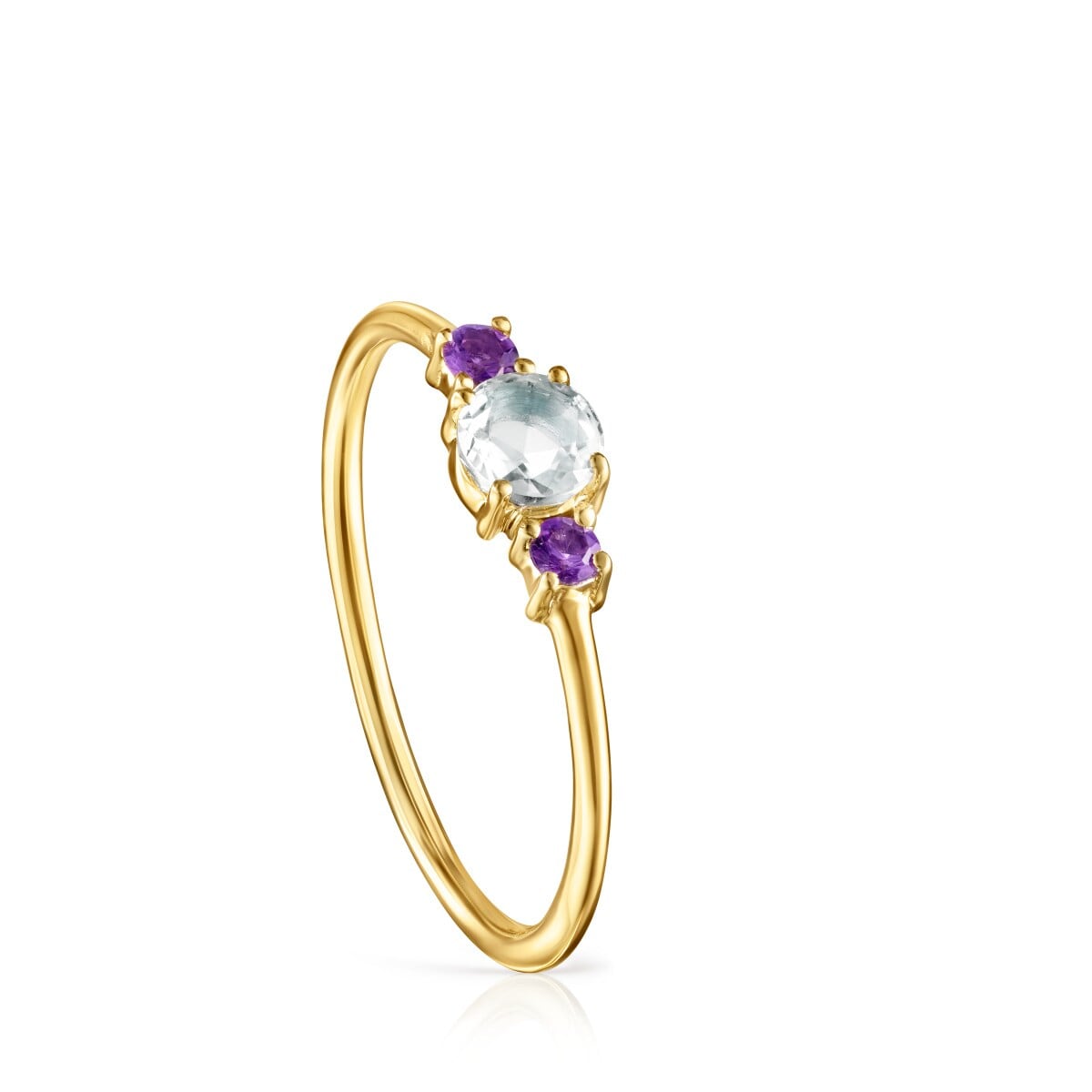 Anillo de oro con prasiolita facetada y amatista Mini Ivette