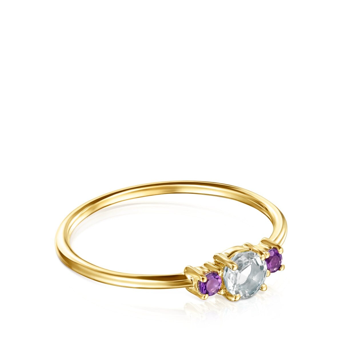 Anillo de oro con prasiolita facetada y amatista Mini Ivette