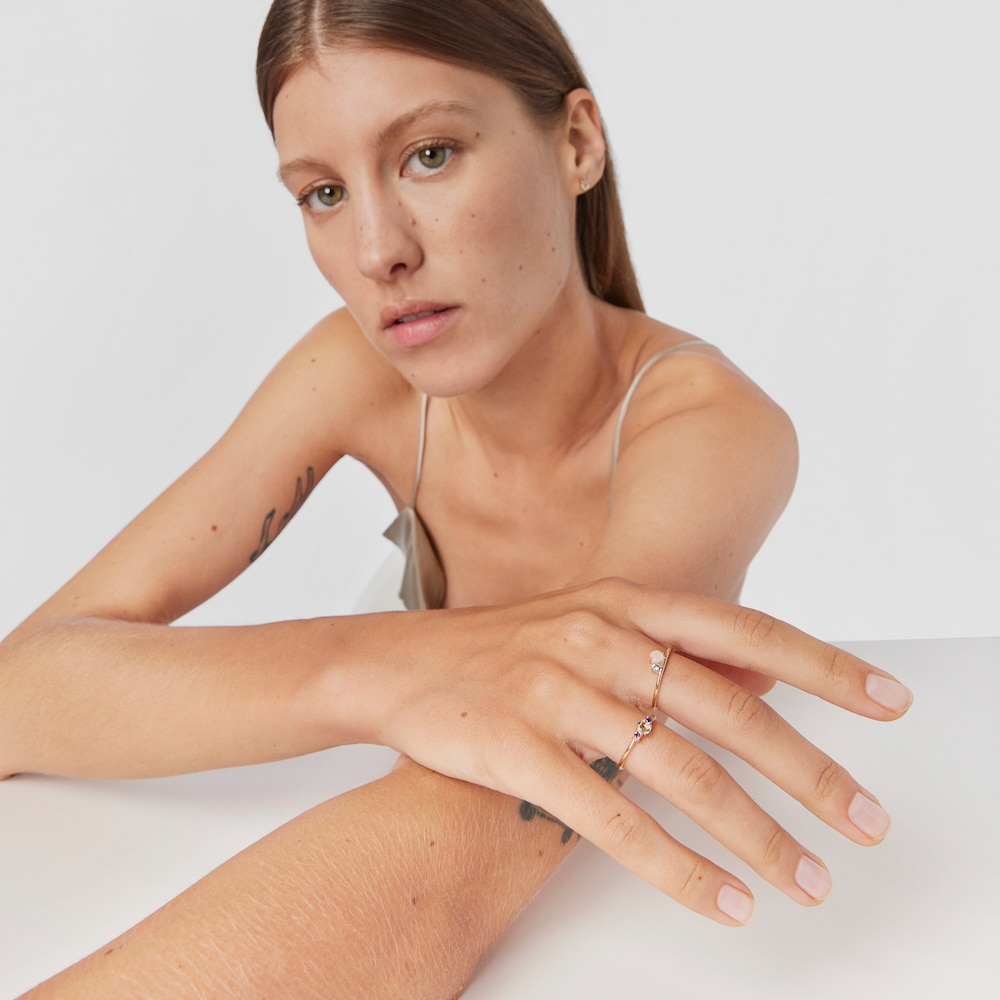 Mini TOUS Ivette Ring in 18K solid gold with Prasiolite and Amethyst