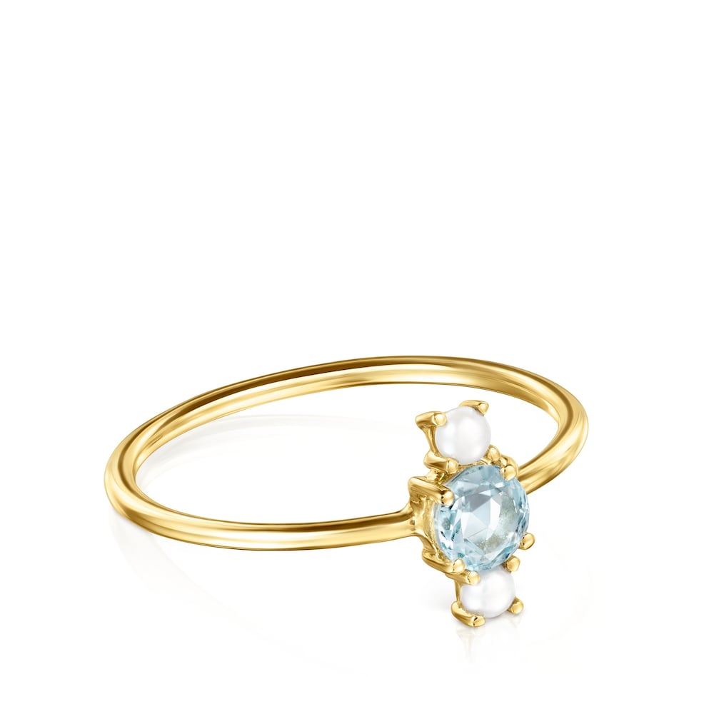 Anillo de oro con topacio facetado y perla Mini Ivette image number 1