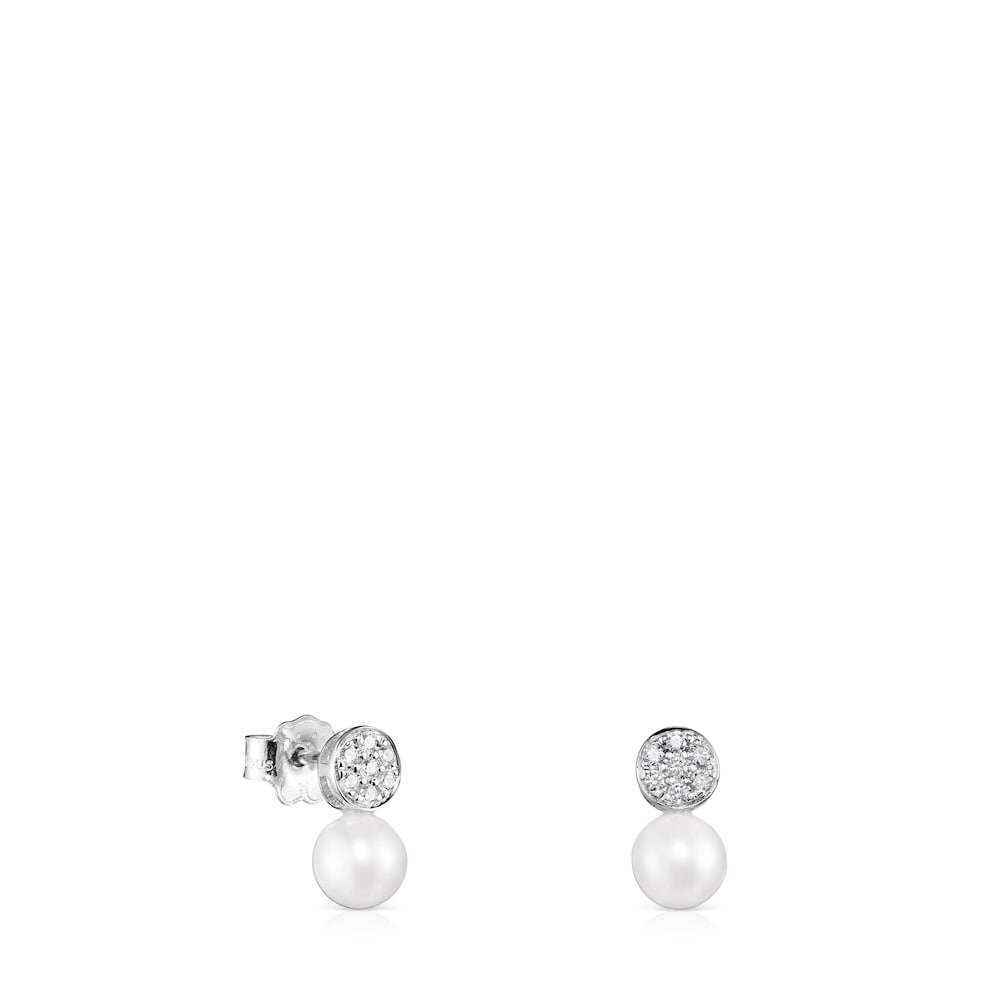 Pendientes Alecia de Oro blanco con Diamantes y Perla
